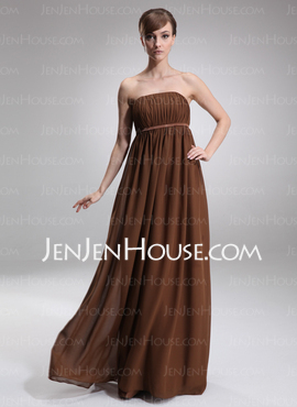 Empire Strapless Floor-Length Chiffon Charmeuse Maternity Bridesmaid Dress With Ruffle (045004381)