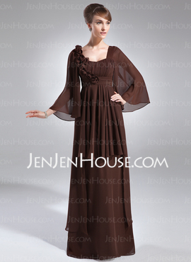Empire Scoop Neck Floor-Length Chiffon Mother of the Bride Dress With Ruffle Flower(s) (008006391)