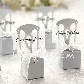 Silver Chair Style Favor Box With Heart Charm And Ribbon (Set of 12) (050005517)