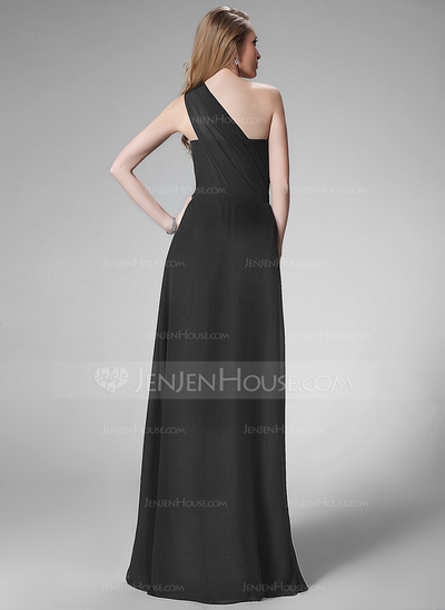 Vestidos princesa/ Formato A Um ombro Vestidos longo Chifon Vestido de madrinha com Pregueado (007004281)