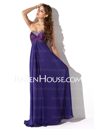Empire Sweetheart Floor-Length Chiffon Charmeuse Prom Dress With Ruffle Beading (018005379)