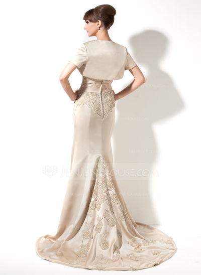 Stile sirena A cuore Coda a strascico corto Chiffon raso Abito per la madre della sposa con pizzi Fiori (008006274)