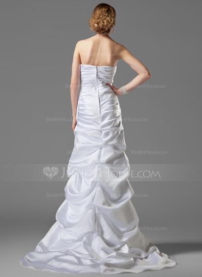 Tubo/ Coluna Coração Cauda corte cetim Vestido de noiva com Pregueado (002001182)
