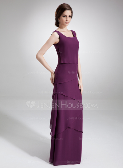Sheath Scoop Neck Floor-Length Chiffon Mother of the Bride Dress With Beading (008006140)