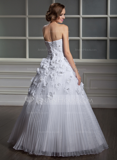 Ball-Gown Sweetheart Floor-Length Organza Satin Wedding Dress With Lace Beadwork Flower(s) (002006700)