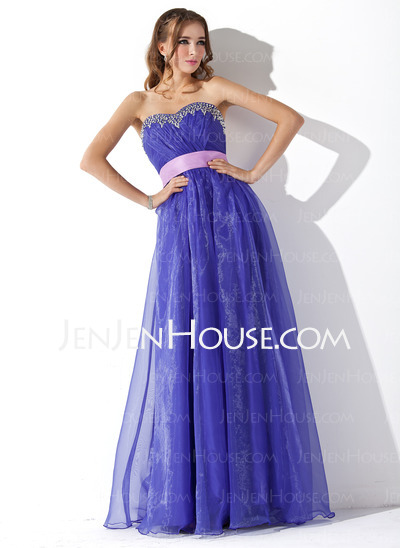 Vestidos princesa/ Formato A Coração Vestidos longo Organza Vestidos de baile com Pregueado Cinto Bordado (018005050)