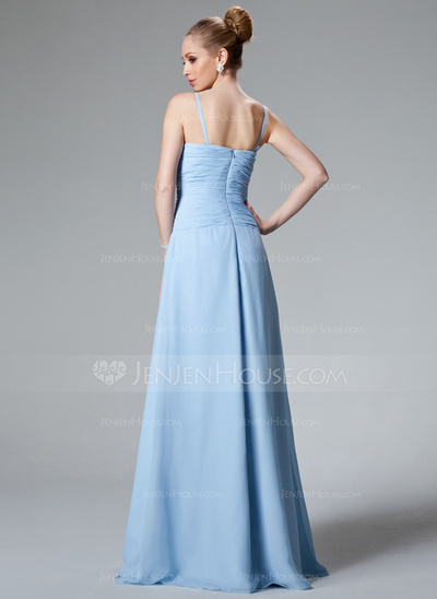 A-Line/Princess V-neck Floor-Length Chiffon Bridesmaid Dress With Ruffle Beading (007001116)