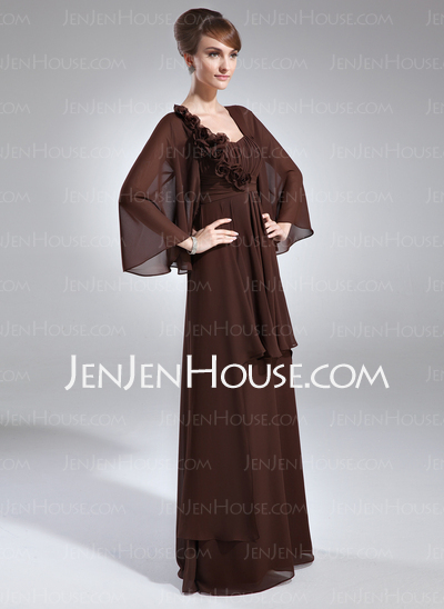 Empire Scoop Neck Floor-Length Chiffon Mother of the Bride Dress With Ruffle Flower(s) (008006391)