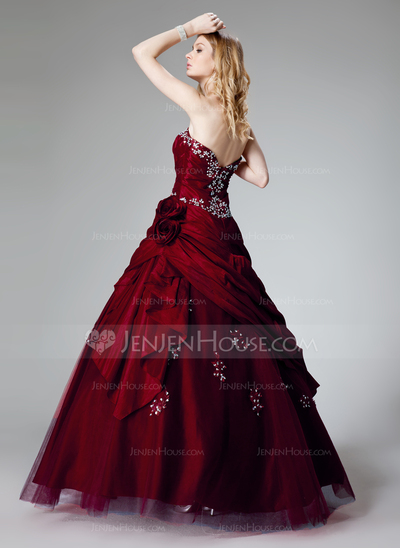 Ball-Gown Strapless Floor-Length Taffeta Quinceanera Dress With Ruffle Lace Beading Flower(s) Sequins (021002909)
