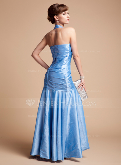 Sereia Frente única Vestidos longo Tafetá Vestido de madrinha com Pregueado (007004567)