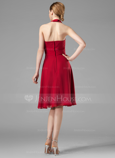 A-Line/Principessa Anello Al ginocchio Chiffon Abito da damigella con Increspature (007001816)