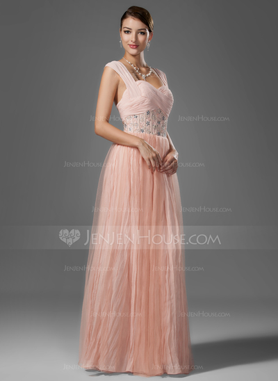 A-Line/Princess Sweetheart Floor-Length Chiffon Prom Dress With Ruffle Beading (018005043)