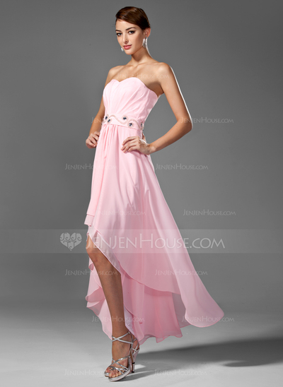 A-Line/Princess Sweetheart Asymmetrical Chiffon Prom Dress With Ruffle Beading (018005104)
