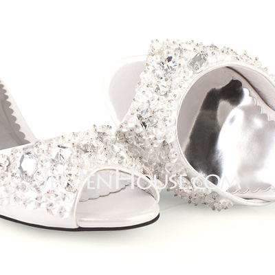 Leatherette Kitten Hak Peep Toe Sandals Bruidsschoenen met Kraal (047011908)