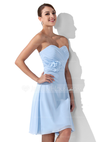 Empire Sweetheart Knee-Length Chiffon Bridesmaid Dress With Ruffle Flower(s) (007000932)