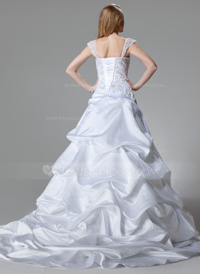 A-Line/Principessa Coda a strascico corto Raso Abiti per matrimonio con Ricamo A paillette (002000436)