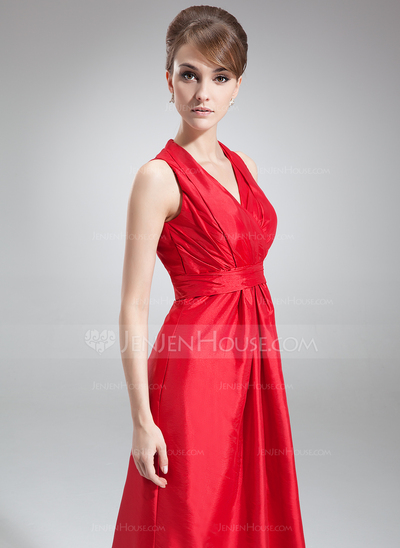 Vestidos princesa/ Formato A Decote V Cauda vassoura Tafetá Vestido de madrinha com Pregueado (007004301)