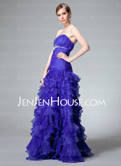 Mermaid Strapless Floor-Length Organza Prom Dress With Ruffle Beading (018021128)