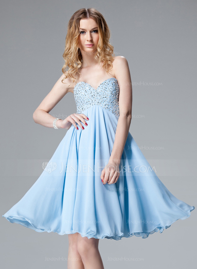 Empire Sweetheart Knee-Length Chiffon Homecoming Dress With Beading Sequins (022004621)