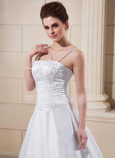 A-Line/Princess Court Train Satin Wedding Dress With Embroidery Beadwork (002006372)