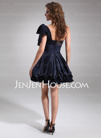 A-Line/Princess One-Shoulder Knee-Length Chiffon Taffeta Cocktail Dress With Ruffle (016008242)