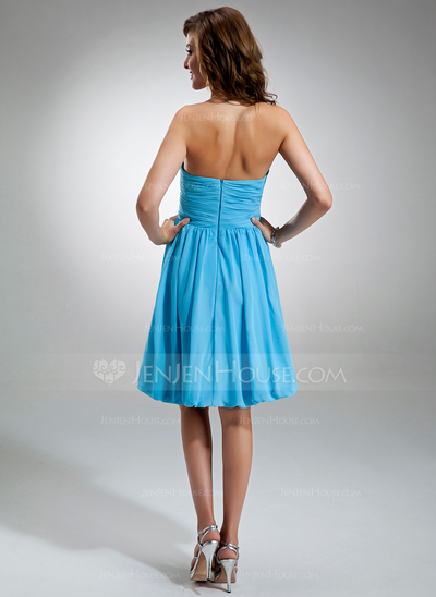 A-Line/Principessa A cuore Al ginocchio Chiffon Abito da damigella con Increspature (007004986)