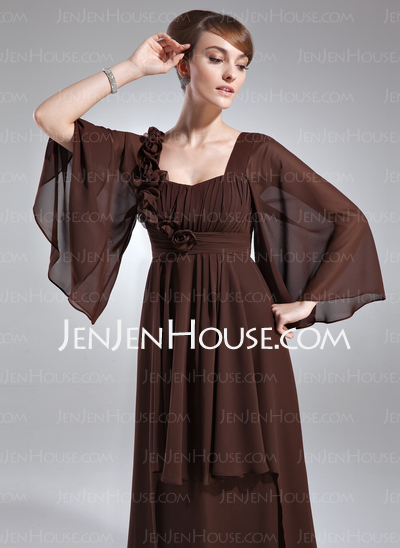 Empire Scoop Neck Floor-Length Chiffon Mother of the Bride Dress With Ruffle Flower(s) (008006391)