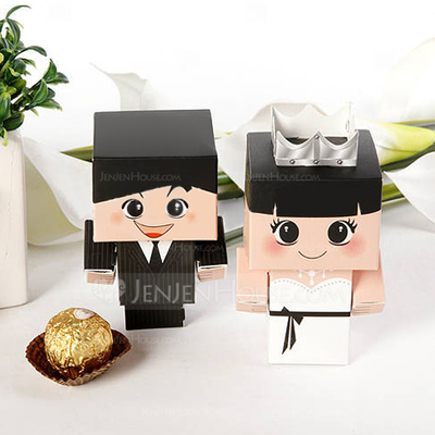 Bride & Groom Favor Box With Silver Crown (Set of 6 Pairs) (050005790)