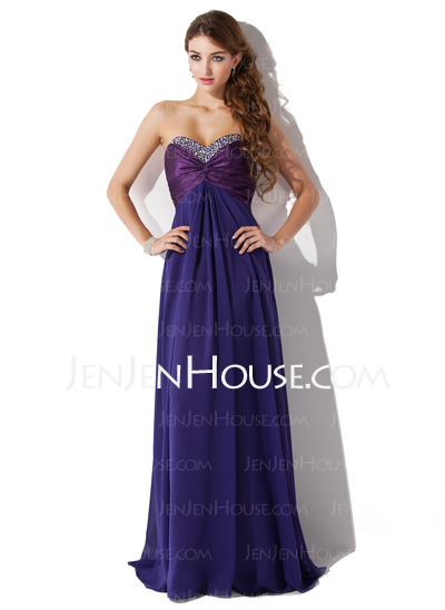 Empire Sweetheart Floor-Length Chiffon Charmeuse Prom Dress With Ruffle Beading (018005379)