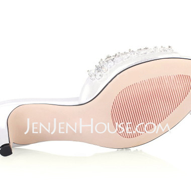 Leatherette Kitten Hak Peep Toe Sandals Bruidsschoenen met Kraal (047011908)