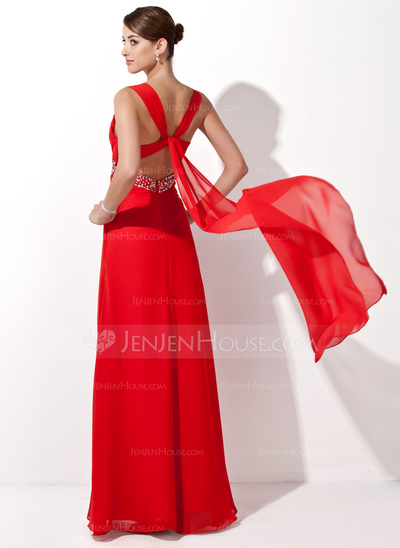 A-Line/Princess Sweetheart Floor-Length Chiffon Evening Dress With Ruffle Beading Sequins (017004434)