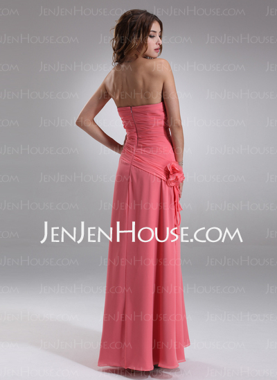 Tubo Sem alça Vestidos longo Chifon Vestido de madrinha com Pregueado fecho de correr (007001081)