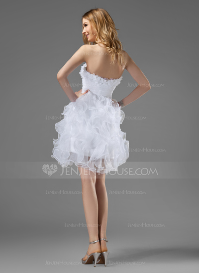 A-Line/Princess Sweetheart Knee-Length Organza Homecoming Dress With Ruffle Beading Flower(s) (022020751)