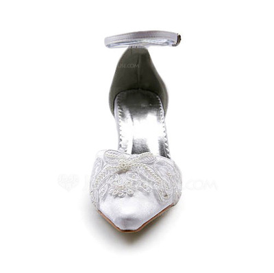 Lace Satin Stiletto Heel Closed Toe Pumps Wedding Shoes With Buckle Stitching Lace (047005036)