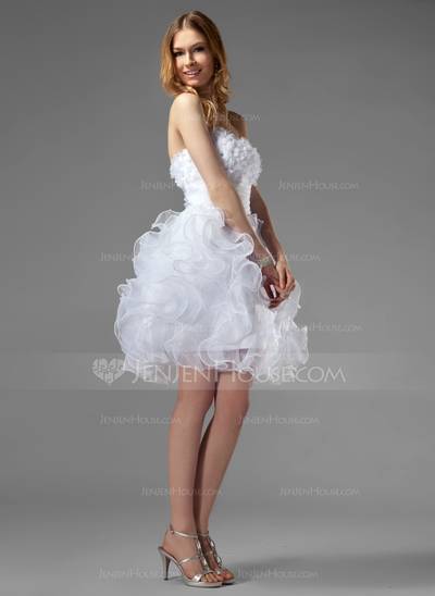 A-Line/Princess Sweetheart Knee-Length Organza Homecoming Dress With Ruffle Beading Flower(s) (022020751)