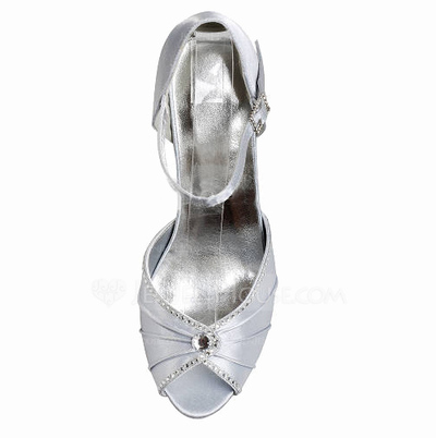 Satin Stiletto Heel Pumps Sandals Wedding Shoes With Buckle Rhinestone (047005113)