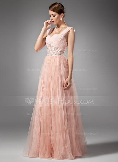 A-Line/Princess Sweetheart Floor-Length Chiffon Prom Dress With Ruffle Beading (018005043)
