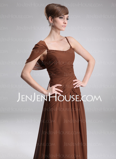 A-Line/Princess Scoop Neck Chapel Train Chiffon Charmeuse Oscar Style Dresses With Ruffle (028005025)