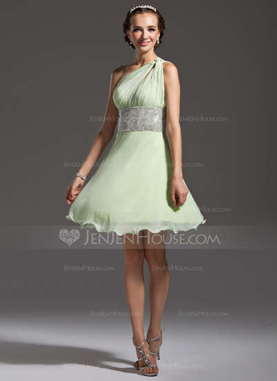 A-Line/Princess One-Shoulder Short/Mini Chiffon Homecoming Dress With Ruffle Beading (022020829)
