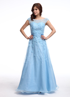A-Line/Princess Off-the-Shoulder Floor-Length Taffeta Organza Prom Dress With Beading Flower(s) Sequins (018025279)