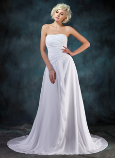 A-Line/Principessa A cuore Coda a strascico corto Chiffon Abiti per matrimonio con Pizzo Perline (002022595)