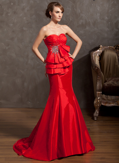 Mermaid Sweetheart Court Train Taffeta Prom Dress With Ruffle Beading (018014898)