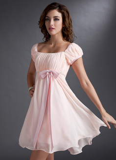 A-Line/Princess Square Neckline Short/Mini Chiffon Satin Homecoming Dress With Ruffle Beading (022021033)