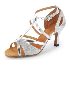 Sparkling Glitter Patent Leather Heels Sandals Latin Salsa Wedding Party Dance Shoes With T-Strap (053020378)