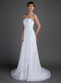 Corte A/Princesa Sin tirantes Cola corte Chifón Vestidos de novia con Encaje Bordado (002012572)