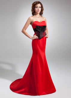 Mermaid Sweetheart Sweep Train Organza Satin Evening Dress With Sash (017016729)