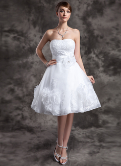 A-Line/Principessa A cuore Al ginocchio Organza Abito per matrimonio con Pizzo Perline Fiori (002024066)