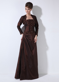 A-Line/Princess Strapless Floor-Length Taffeta Bridesmaid Dress With Ruffle Lace Beading (007002100)