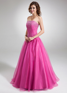 Ball-Gown Strapless Floor-Length Organza Quinceanera Dress With Beading Sequins (021004659)