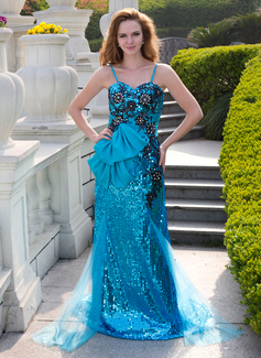 Sereia Coração Cauda corte Tule Lantejoulas Vestido de baile com Bordados Pregueado Beading (018024654)
